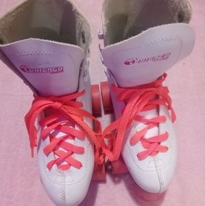 Pink and White Beginner Roller Skates